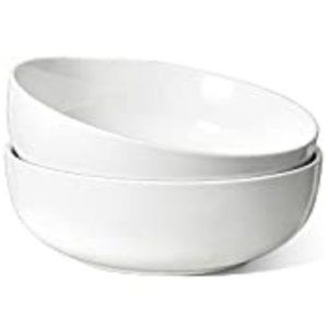 Set of 2 - 9.7" Large Ceramic Serving Bowls / Salad Bowls  (2.75 Qt - White)